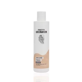 Pretty Curly Girl Bye Bye Frizz Serum flakon fehér alapon, zöld díszcsíkkal és a márkára jellemző rajzzal.