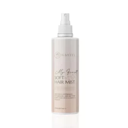 Nayeel My First Soft Hair Mist 250 ml-es szórófejes hajpermet flakon világos, letisztult csomagolásban.