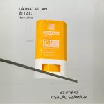 Sárga és fehér színű Soivre Sun Care Stick SPF 50+ fényvédő stift csomagolása információs feliratokkal.