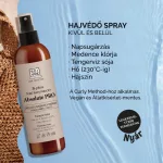 Barna Soivre hajvédő spray fekete pumpás flakonban, kék vizes háttérrel és tájékoztató feliratokkal.
