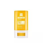 Sárga és fehér csomagolású Soivre Sun Care Stick SPF 50+ fényvédő stift fehér háttér előtt.